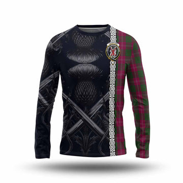 Crawford Tartan Long Sleeve T-Shirt with Family Crest Cross Sword Thistle Celtic Vibes