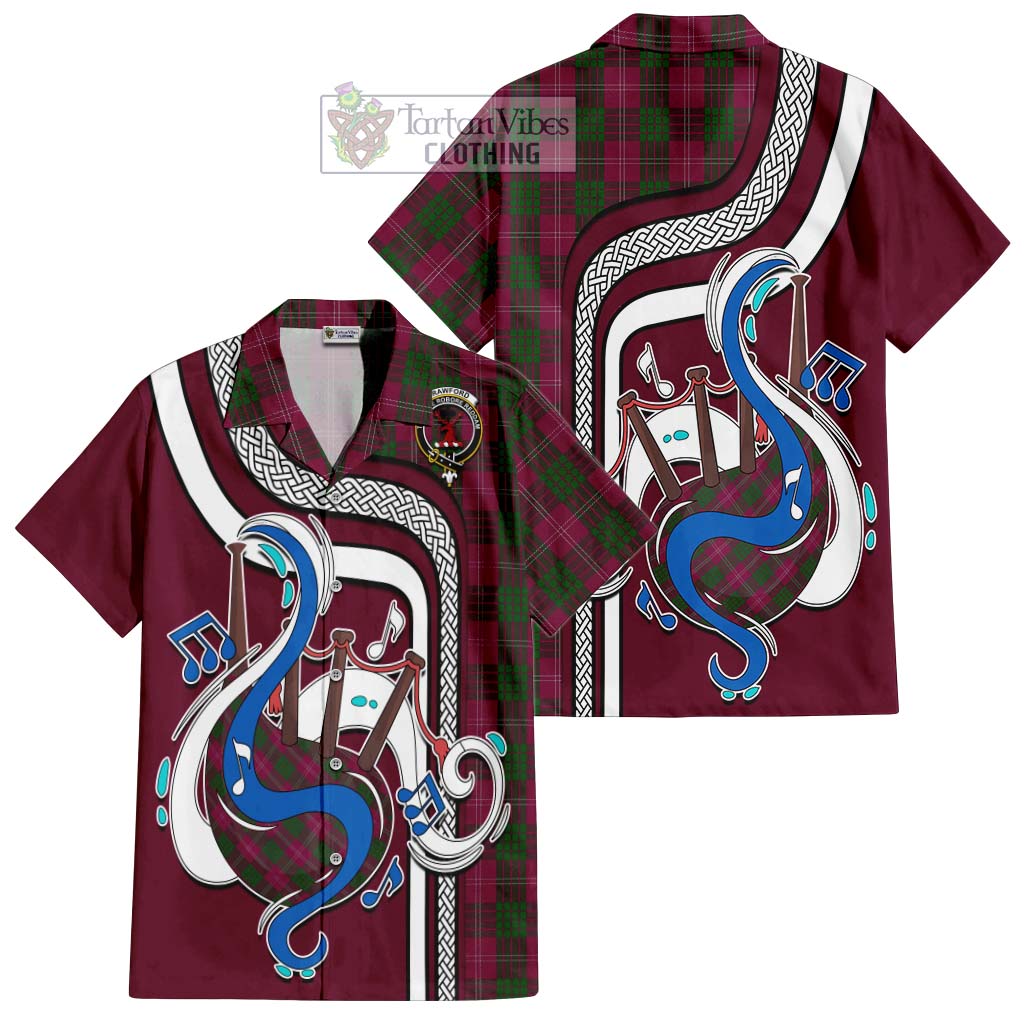 Tartan Vibes Clothing Crawford Tartan Short Sleeve Button Shirt with Epic Bagpipe Style