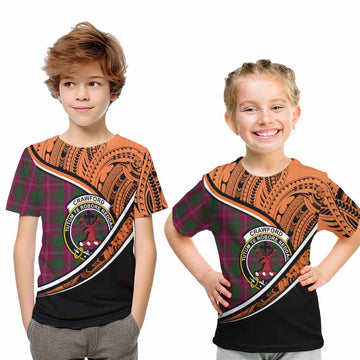 Crawford Crest Tartan Kid T-Shirt with Polynesian Vibes Style - Orange Version