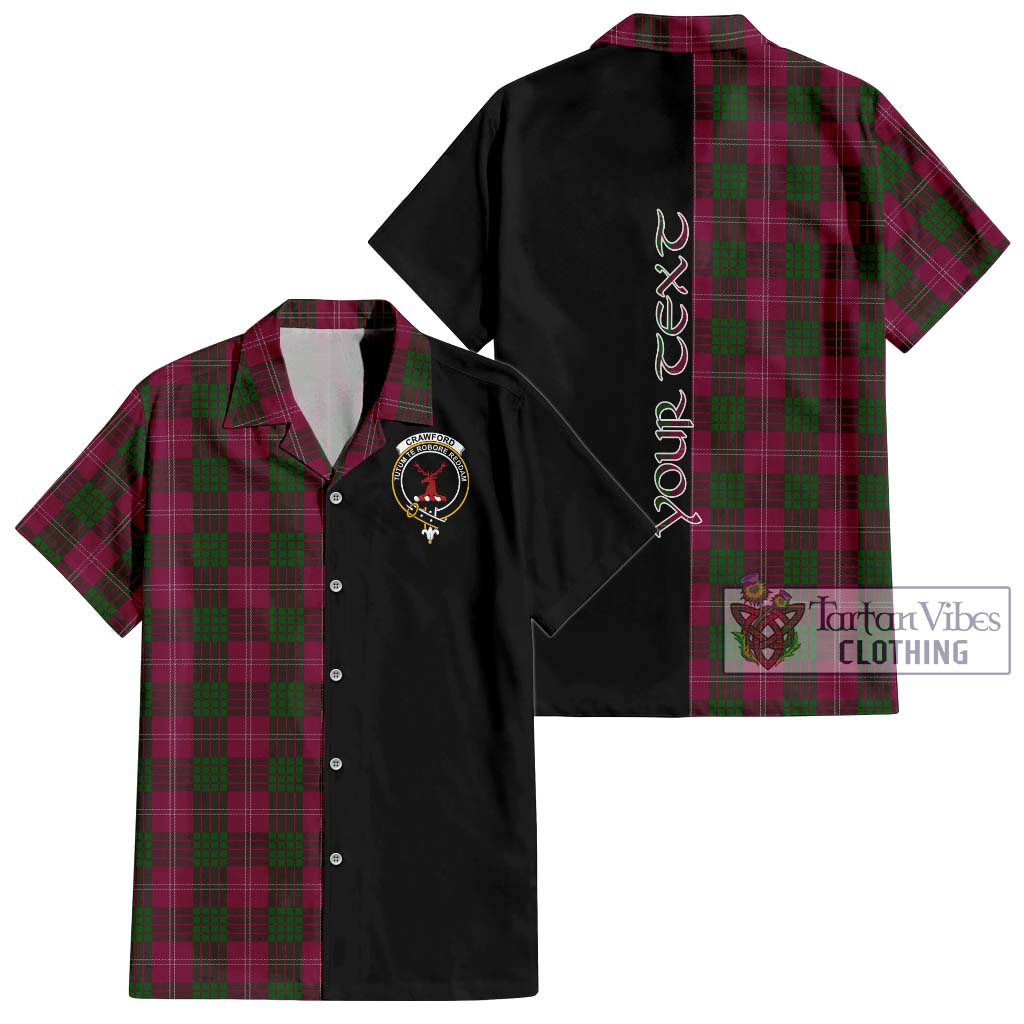 Tartan Vibes Clothing Crawford Tartan Short Sleeve Button Shirt with Family Crest and Half Of Me Style