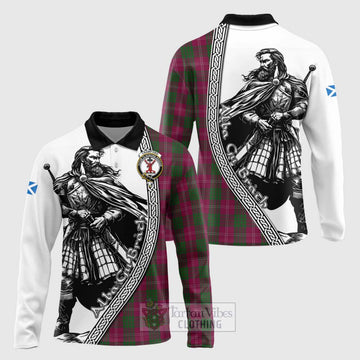 Crawford Tartan Clan Crest Long Sleeve Polo Shirt with Highlander Warrior Celtic Style