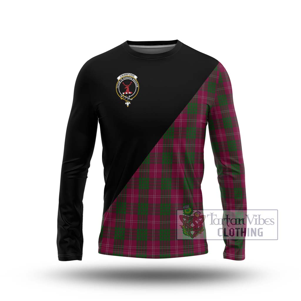 Tartan Vibes Clothing Crawford Tartan Long Sleeve T-Shirt with Family Crest and Military Logo Style