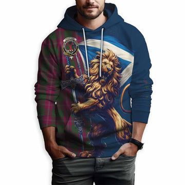 Crawford Tartan Family Crest Hoodie with Scottish Majestic Lion