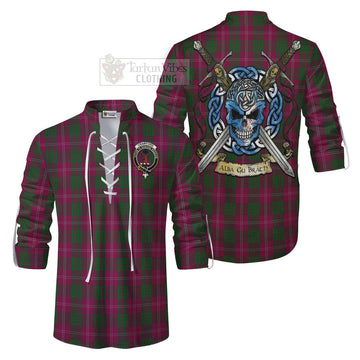 Crawford Tartan Ghillie Kilt Shirt with Family Crest Celtic Skull Style