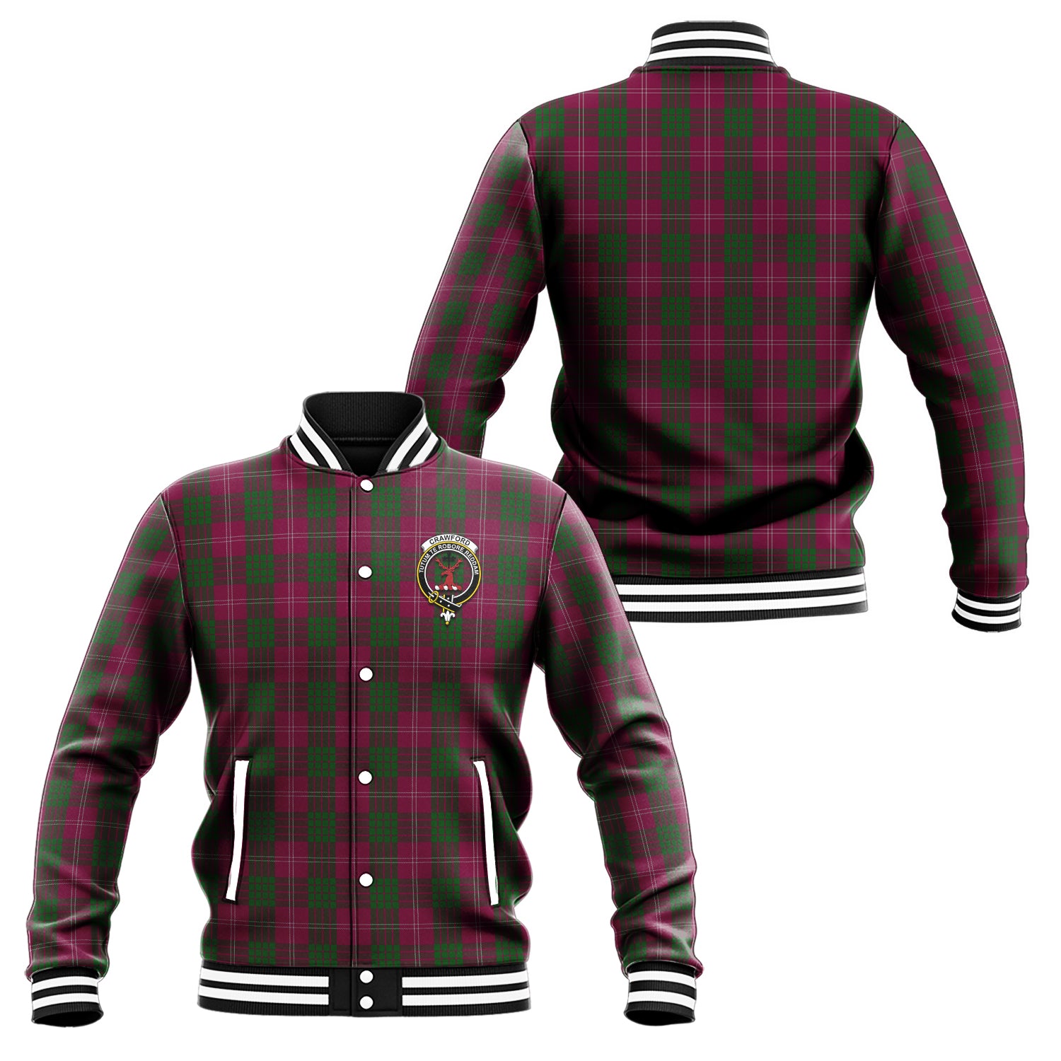 Crawford Tartan Baseball Jacket with Family Crest Unisex - Tartan Vibes Clothing