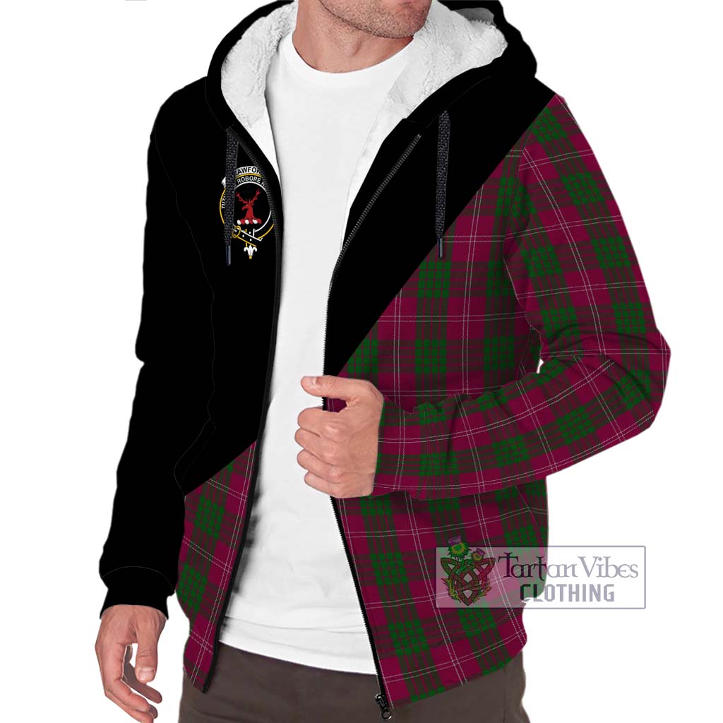 Tartan Vibes Clothing Crawford Tartan Sherpa Hoodie with Family Crest and Military Logo Style