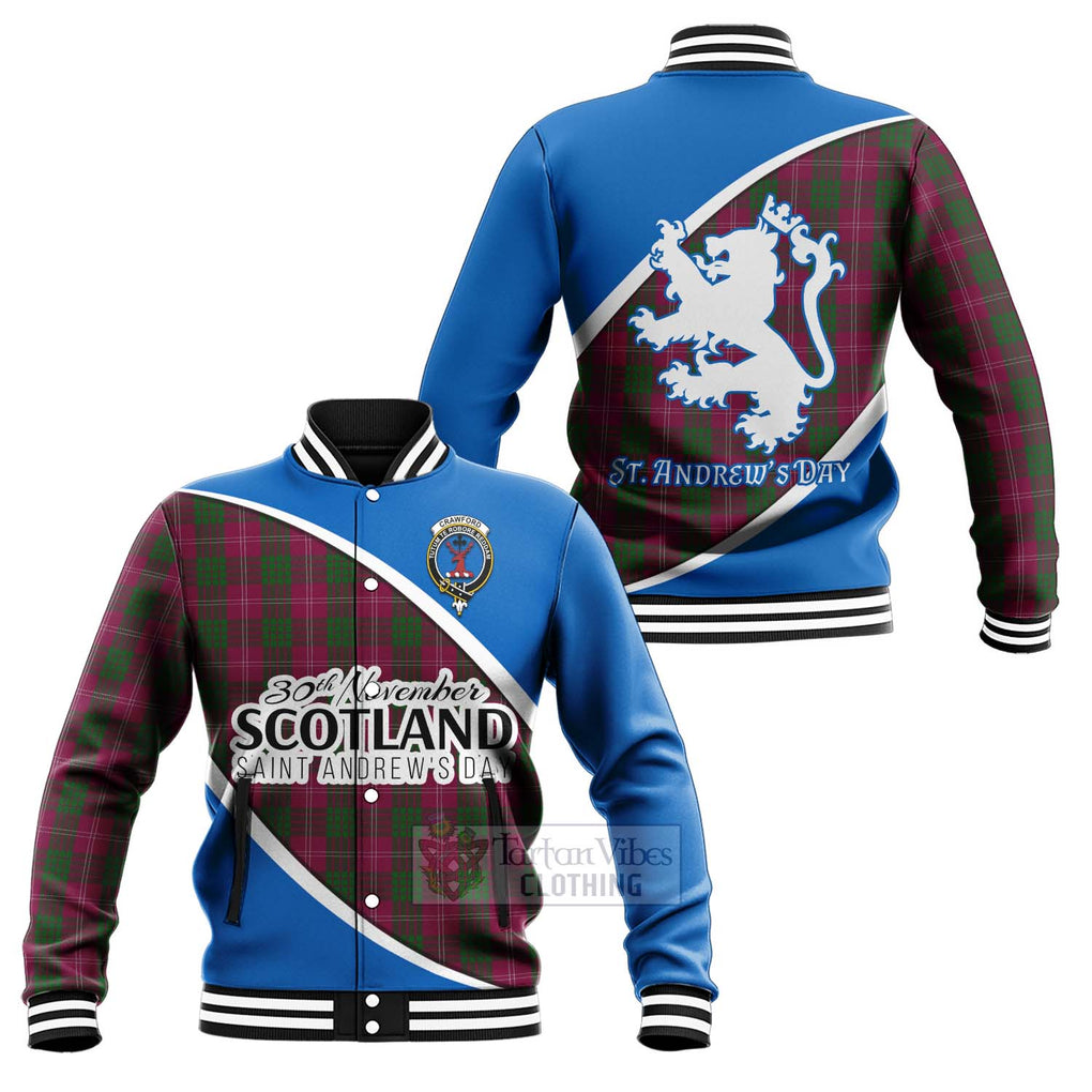 Tartan Vibes Clothing Crawford Family Crest Tartan Baseball Jacket Celebrate Saint Andrew's Day in Style