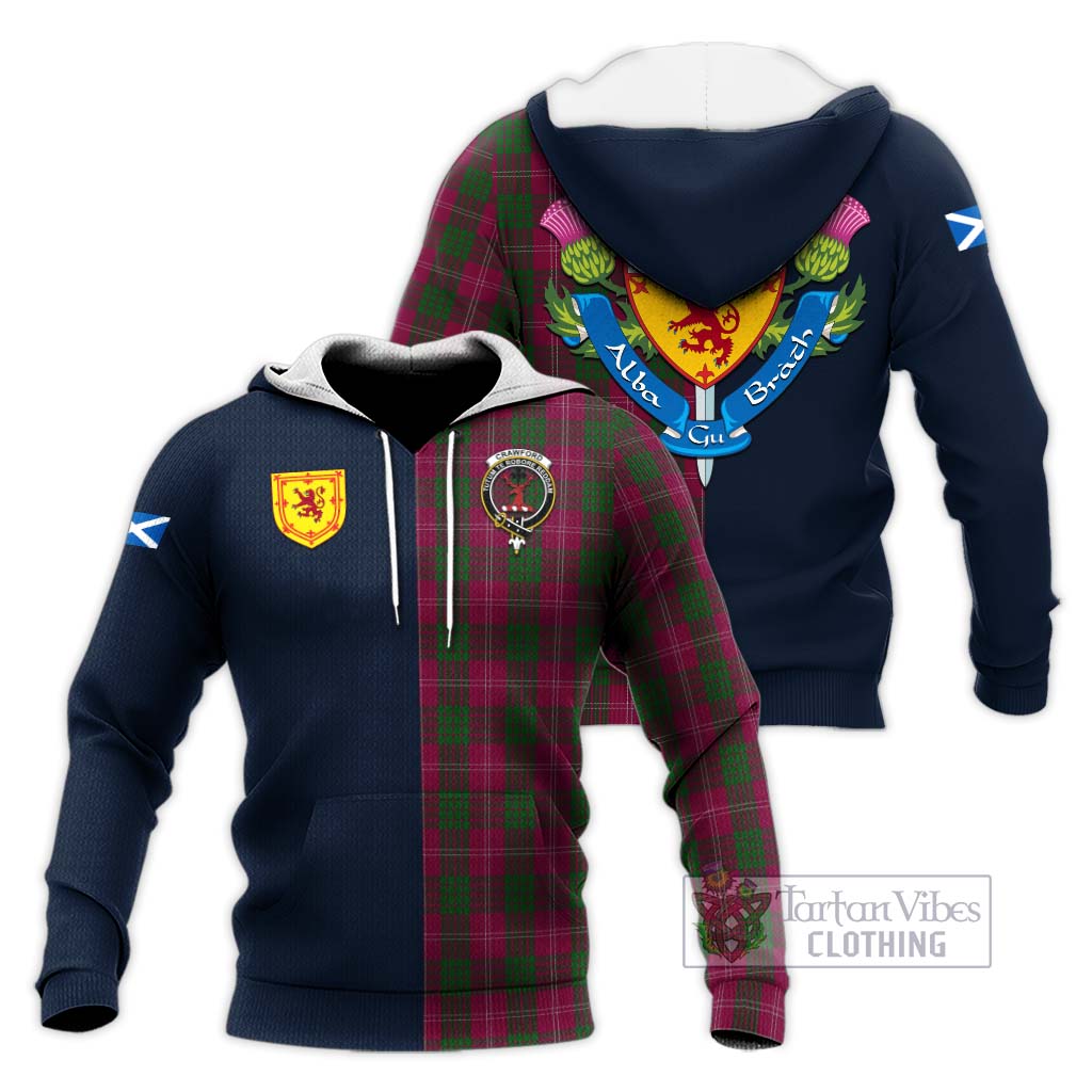 Tartan Vibes Clothing Crawford Tartan Knitted Hoodie with Scottish Lion Royal Arm Half Style