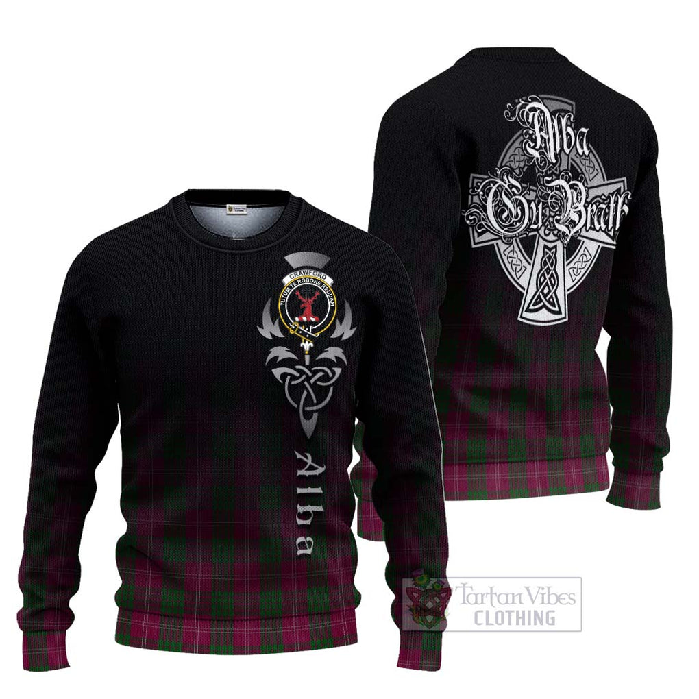 Tartan Vibes Clothing Crawford Tartan Knitted Sweater Featuring Alba Gu Brath Family Crest Celtic Inspired