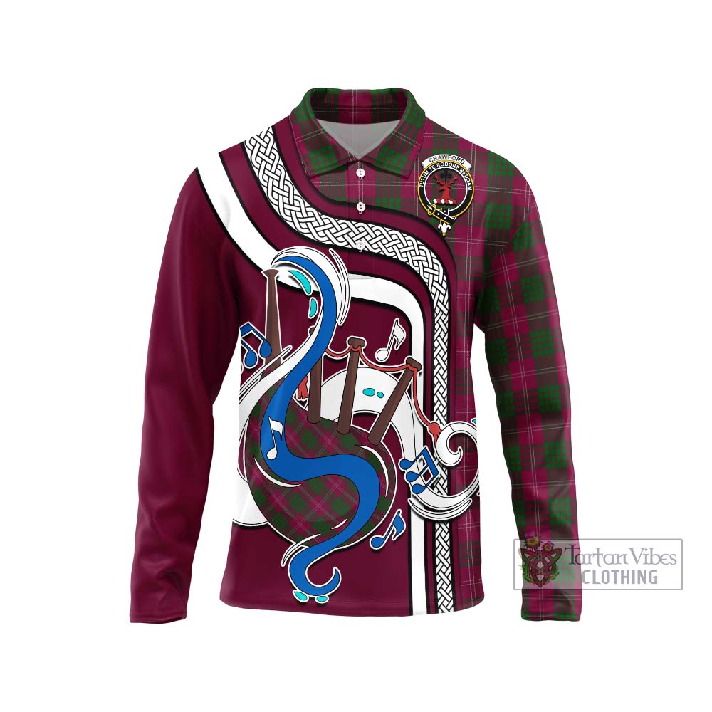 Tartan Vibes Clothing Crawford Tartan Long Sleeve Polo Shirt with Epic Bagpipe Style