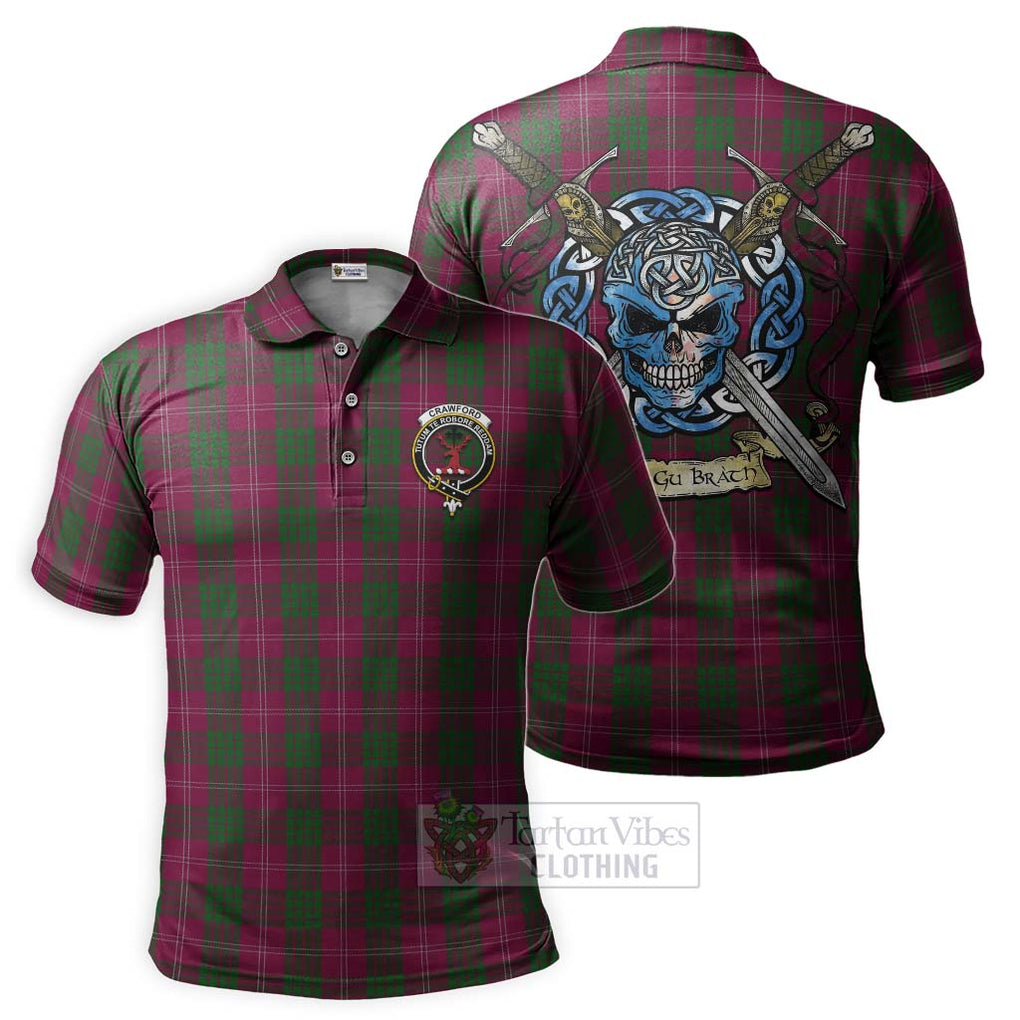 Tartan Vibes Clothing Crawford Tartan Polo Shirt with Family Crest Celtic Skull Style