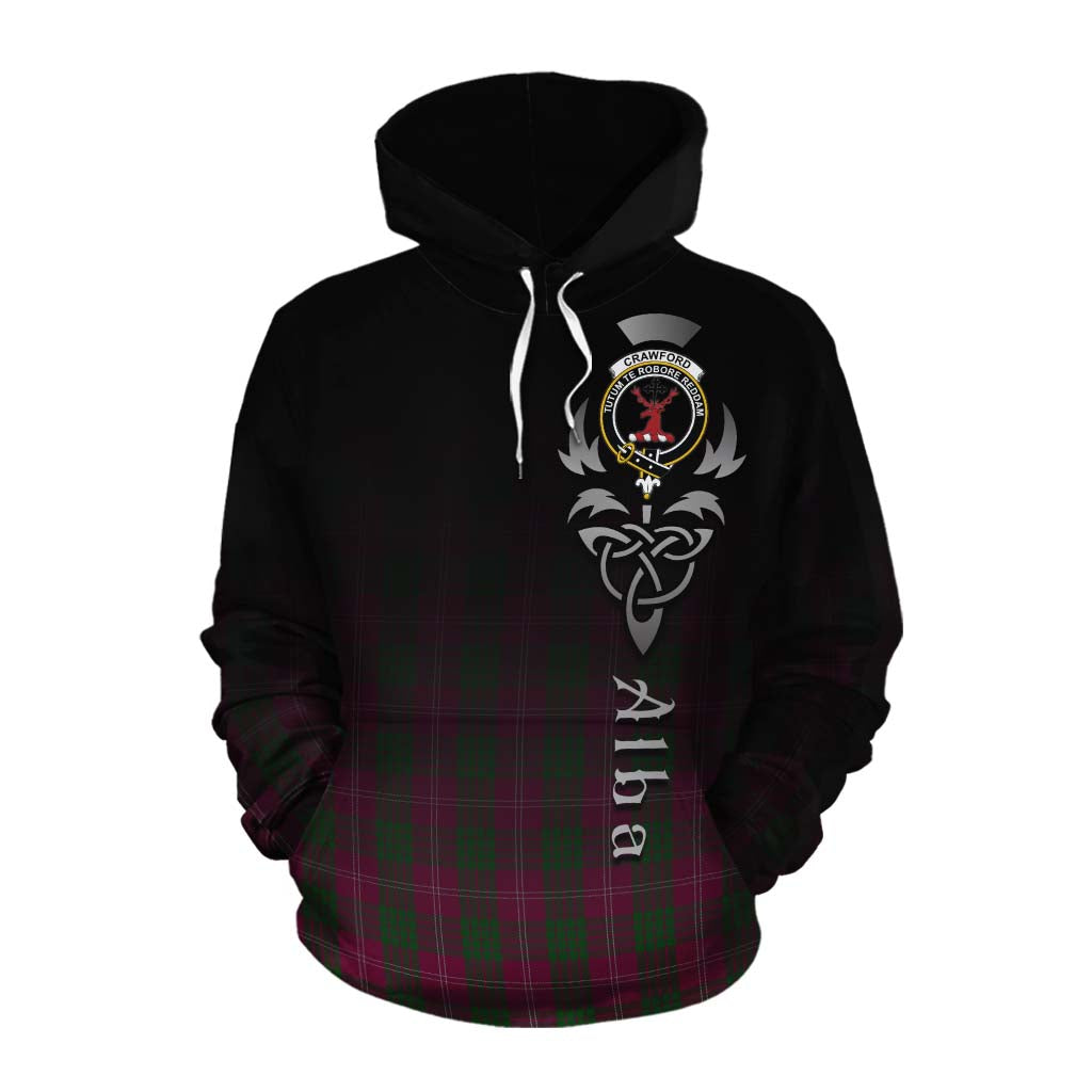 Tartan Vibes Clothing Crawford Tartan Cotton Hoodie Featuring Alba Gu Brath Family Crest Celtic Inspired