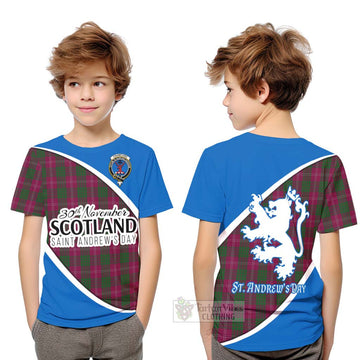 Crawford Family Crest Tartan Kid T-Shirt Celebrate Saint Andrew's Day in Style