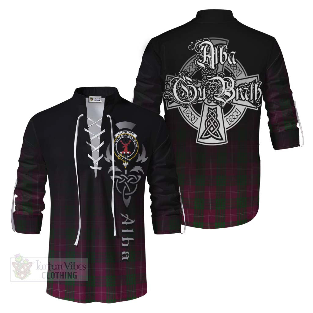 Tartan Vibes Clothing Crawford Tartan Ghillie Kilt Shirt Featuring Alba Gu Brath Family Crest Celtic Inspired