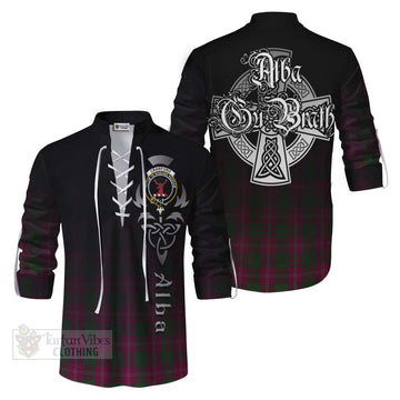 Crawford Tartan Ghillie Kilt Shirt Featuring Alba Gu Brath Family Crest Celtic Inspired