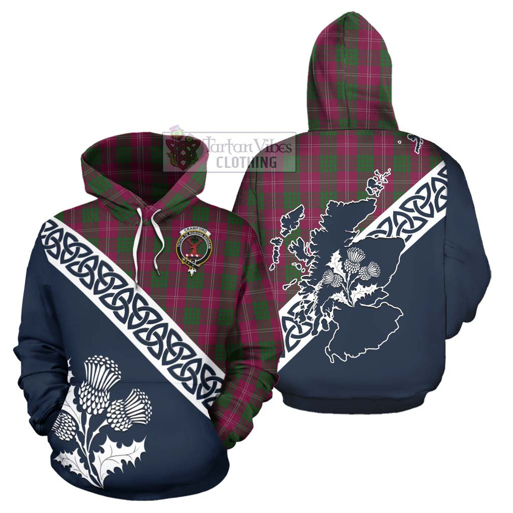 Tartan Vibes Clothing Crawford Tartan Hoodie Featuring Thistle and Scotland Map