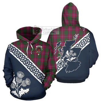 Crawford Tartan Hoodie Featuring Thistle and Scotland Map