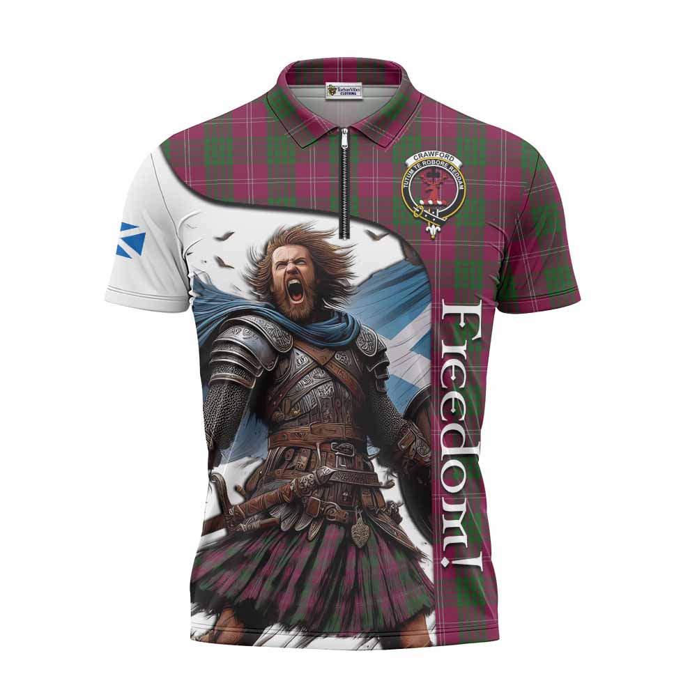 Tartan Vibes Clothing Crawford Crest Tartan Zipper Polo Shirt Inspired by the Freedom of Scottish Warrior