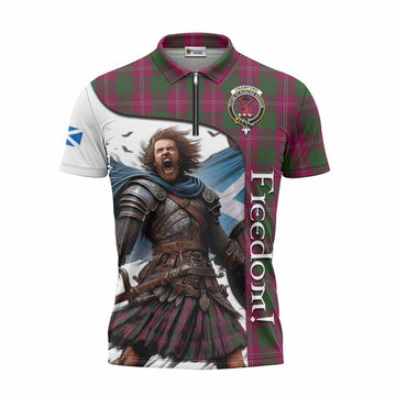 Crawford Crest Tartan Zipper Polo Shirt Inspired by the Freedom of Scottish Warrior