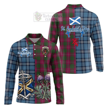 Crawford Tartan Long Sleeve Polo Shirt Happy St. Andrew's Day Half Tartan Style