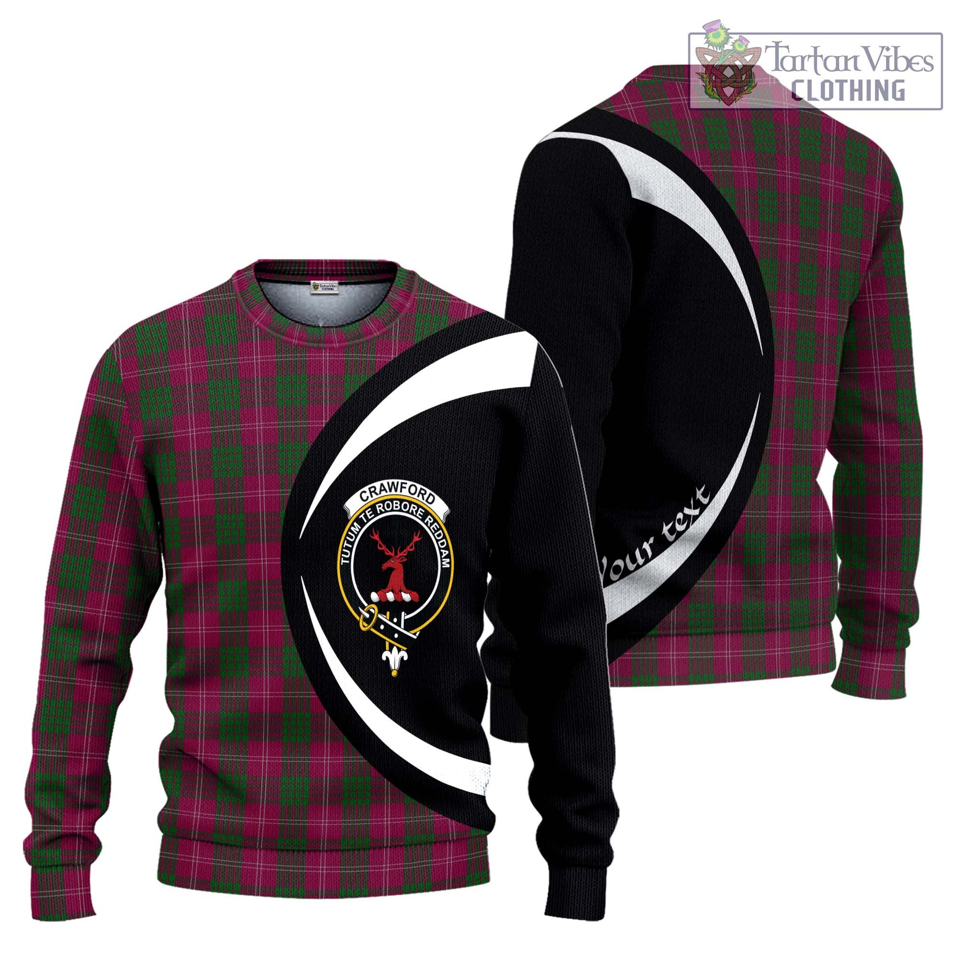 Tartan Vibes Clothing Crawford Tartan Knitted Sweater with Family Crest Circle Style