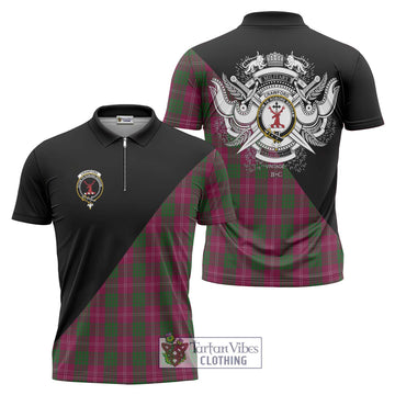 Crawford Tartan Zipper Polo Shirt with Family Crest and Military Logo Style