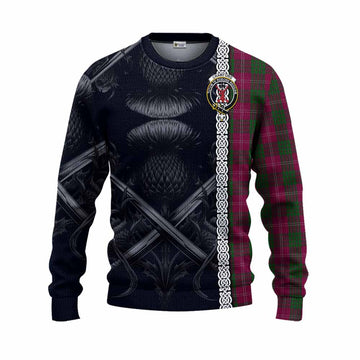 Crawford Tartan Knitted Sweater with Family Crest Cross Sword Thistle Celtic Vibes