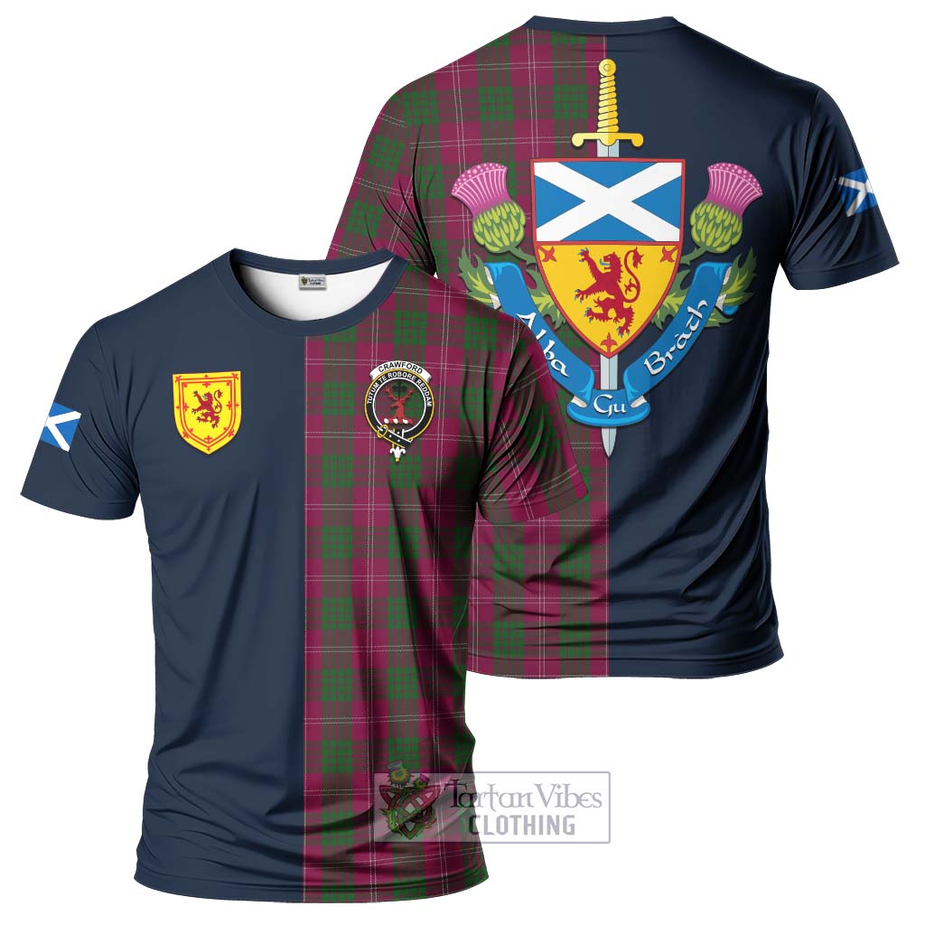 Tartan Vibes Clothing Crawford Tartan T-Shirt Alba with Scottish Lion Royal Arm Half Style