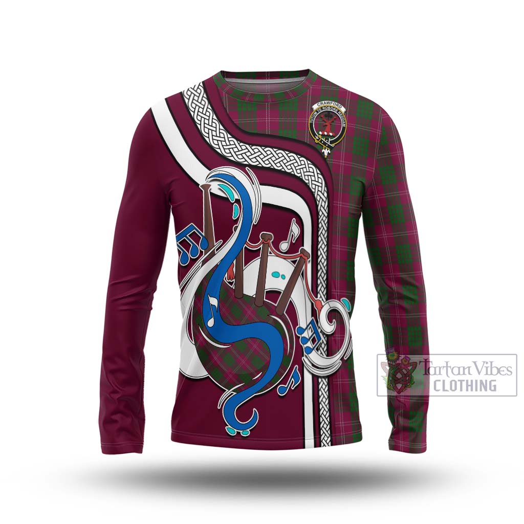 Tartan Vibes Clothing Crawford Tartan Long Sleeve T-Shirt with Epic Bagpipe Style