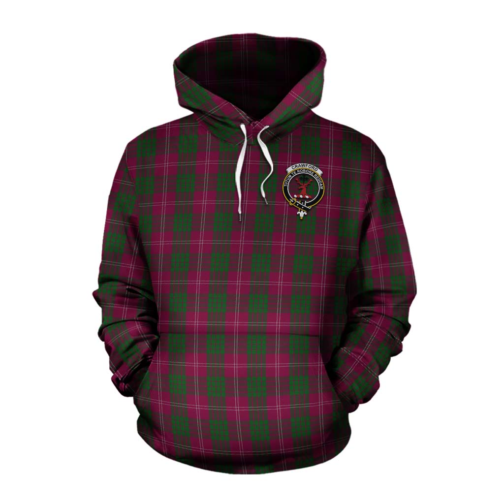 Tartan Vibes Clothing Crawford Tartan Cotton Hoodie with Family Crest Celtic Skull Style