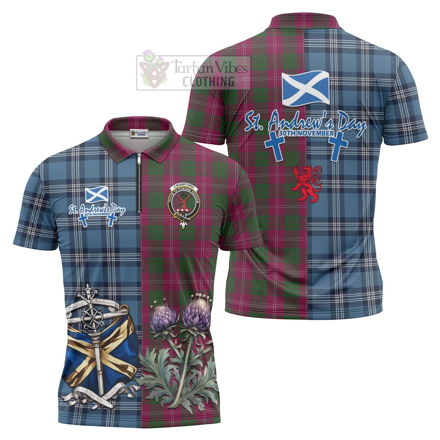 Tartan Vibes Clothing Crawford Tartan Zipper Polo Shirt Happy St. Andrew's Day Half Tartan Style