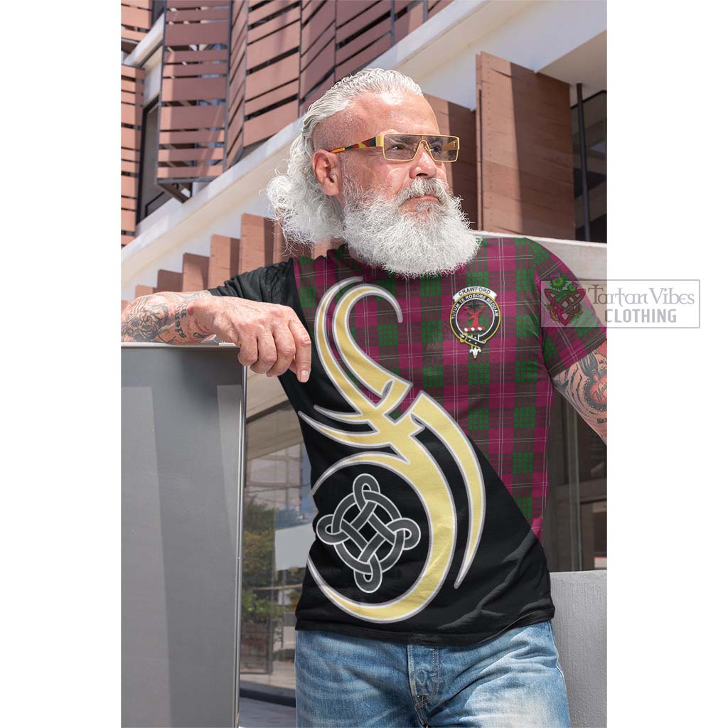 Tartan Vibes Clothing Crawford Tartan Cotton T-shirt with Family Crest and Celtic Symbol Style