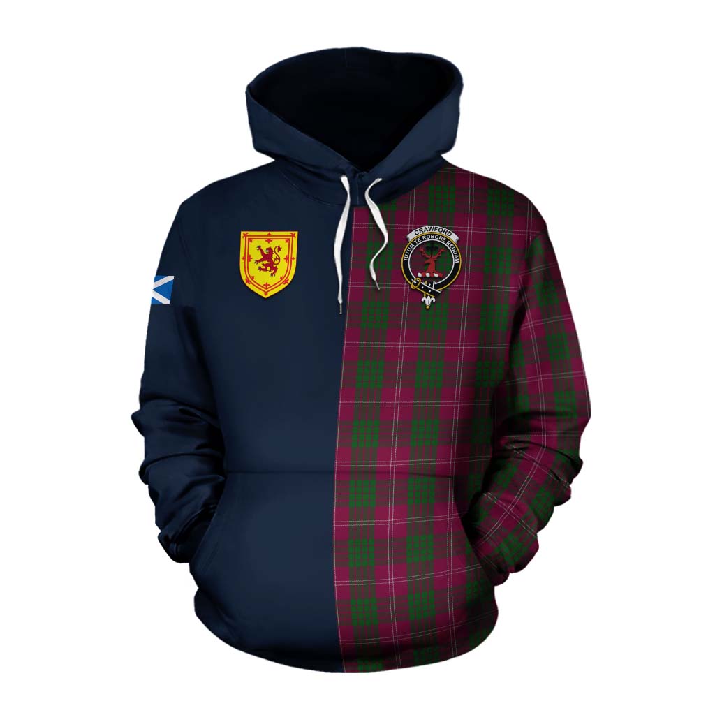 Tartan Vibes Clothing Crawford Tartan Cotton Hoodie Alba with Scottish Lion Royal Arm Half Style