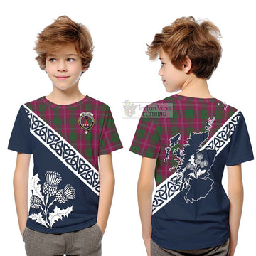 Crawford Tartan Kid T-Shirt Featuring Thistle and Scotland Map