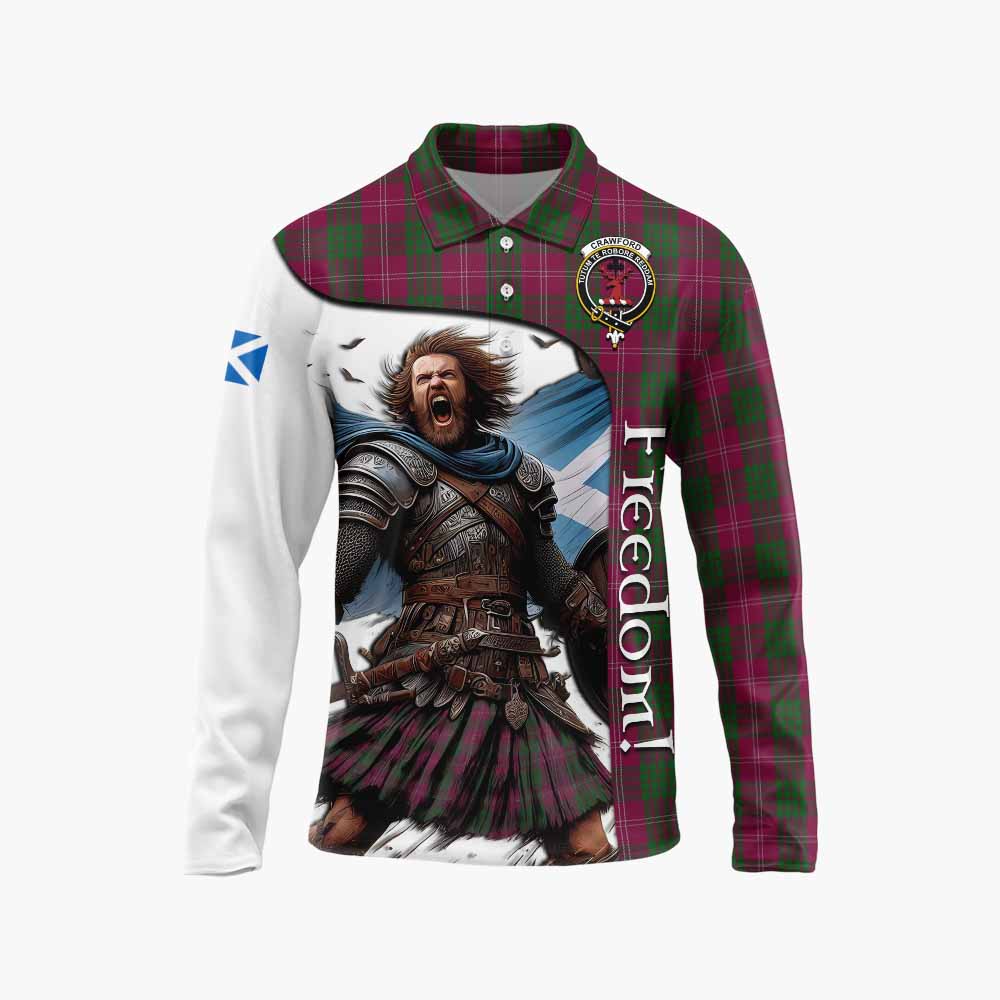 Tartan Vibes Clothing Crawford Crest Tartan Long Sleeve Polo Shirt Inspired by the Freedom of Scottish Warrior