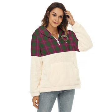 Crawford Tartan Women's Borg Fleece Hoodie With Half Zip with Family Crest