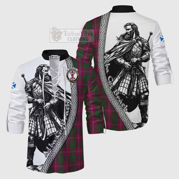 Crawford Tartan Clan Crest Ghillie Kilt Shirt with Highlander Warrior Celtic Style