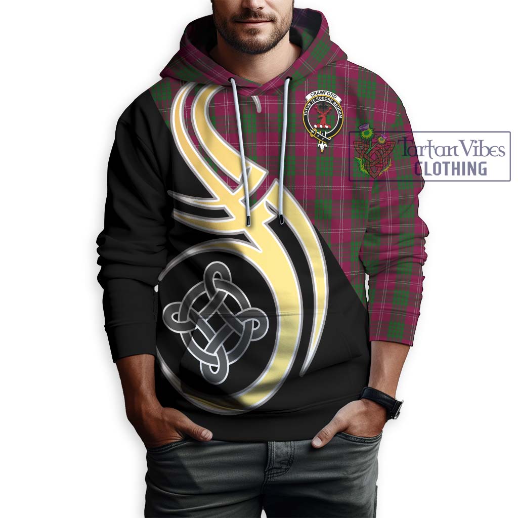 Tartan Vibes Clothing Crawford Tartan Hoodie with Family Crest and Celtic Symbol Style