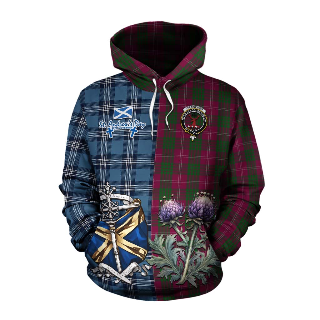 Tartan Vibes Clothing Crawford Tartan Cotton Hoodie Happy St. Andrew's Day Half Tartan Style