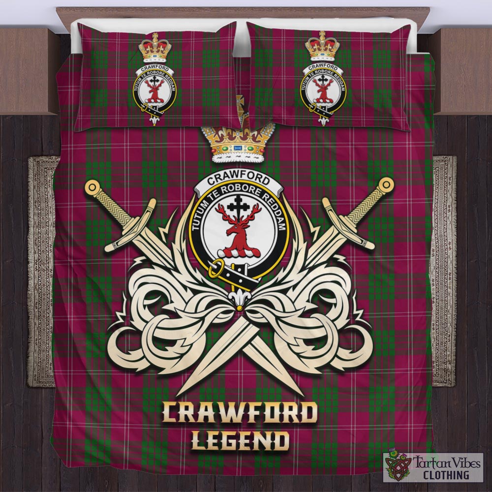 Tartan Vibes Clothing Crawford Tartan Bedding Set with Clan Crest and the Golden Sword of Courageous Legacy