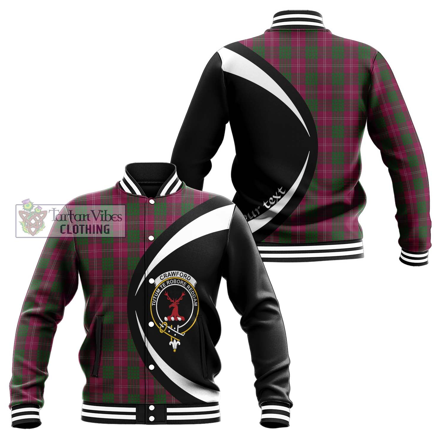 Tartan Vibes Clothing Crawford Tartan Baseball Jacket with Family Crest Circle Style