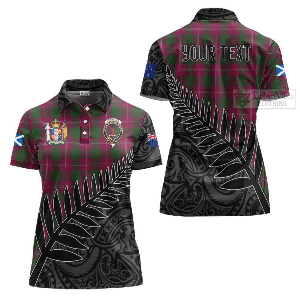 Tartan Vibes Clothing Crawford Crest Tartan Women's Polo Shirt with New Zealand Silver Fern Half Style