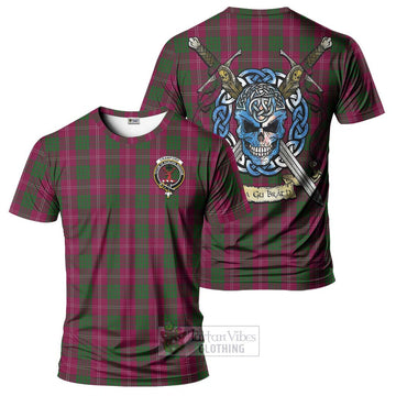 Crawford Tartan T-Shirt with Family Crest Celtic Skull Style