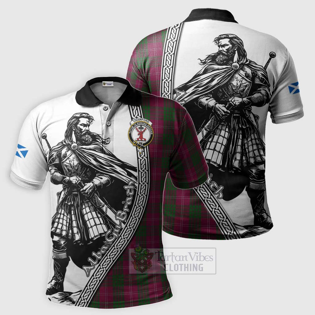 Tartan Vibes Clothing Crawford Tartan Clan Crest Polo Shirt with Highlander Warrior Celtic Style