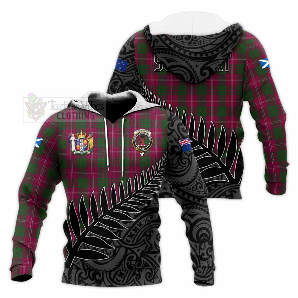 Tartan Vibes Clothing Crawford Crest Tartan Knitted Hoodie with New Zealand Silver Fern Half Style