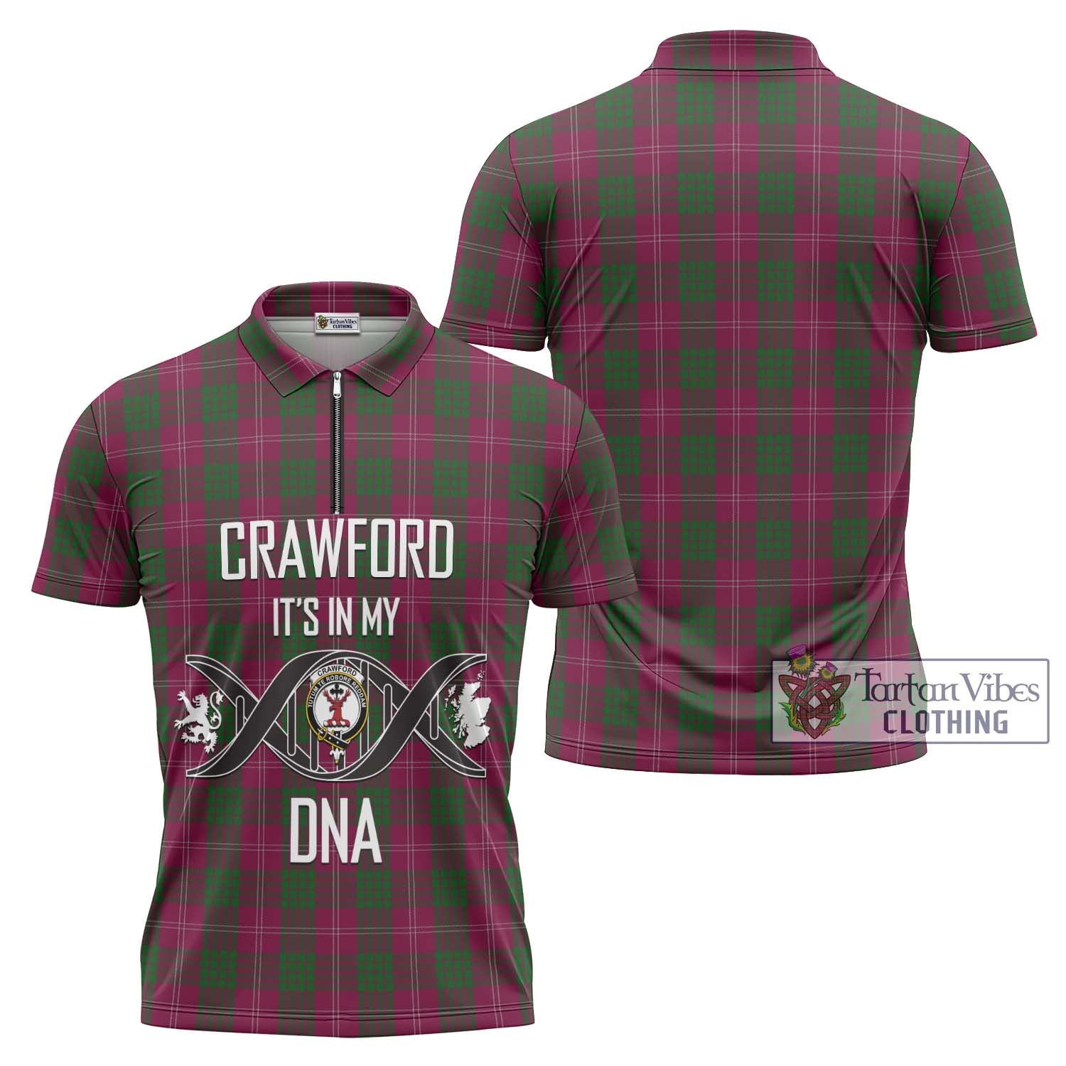 Tartan Vibes Clothing Crawford Tartan Zipper Polo Shirt with Family Crest DNA In Me Style