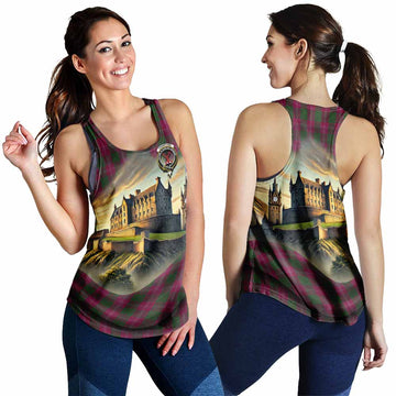 Crawford Tartan Family Crest Women's Racerback Tanks with Scottish Ancient Castle Style