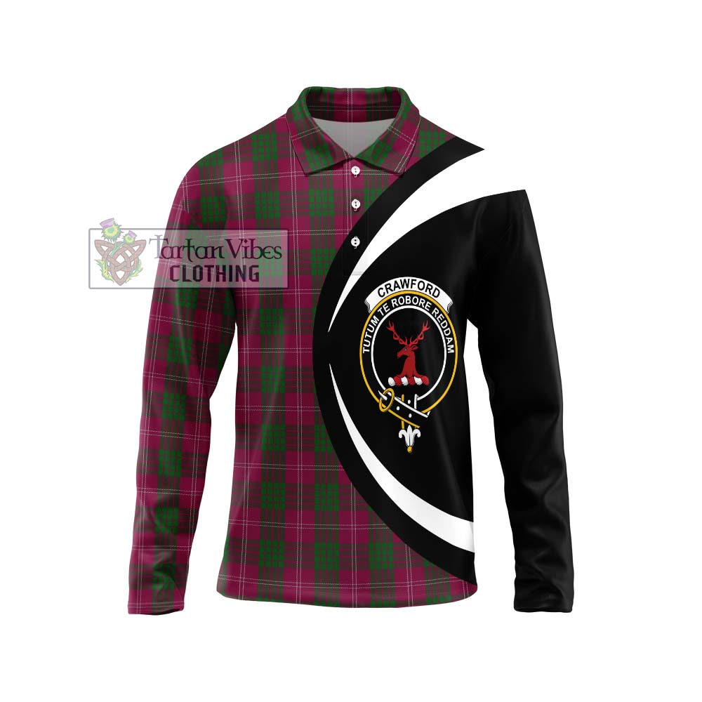 Tartan Vibes Clothing Crawford Tartan Long Sleeve Polo Shirt with Family Crest Circle Style