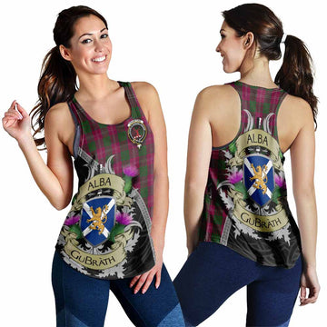 Crawford Tartan Family Crest Women's Racerback Tanks Lion Rampant Royal Thistle Shield Celtic Inspired