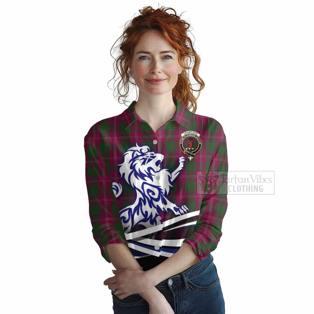 Tartan Vibes Clothing Crawford Tartan Women's Casual Shirt with Alba Gu Brath Regal Lion Emblem